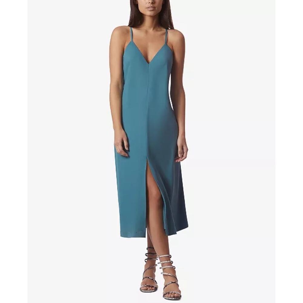 New Avec Les Filles Slit-Front Slip Dress in Dark Teal Women's Size M